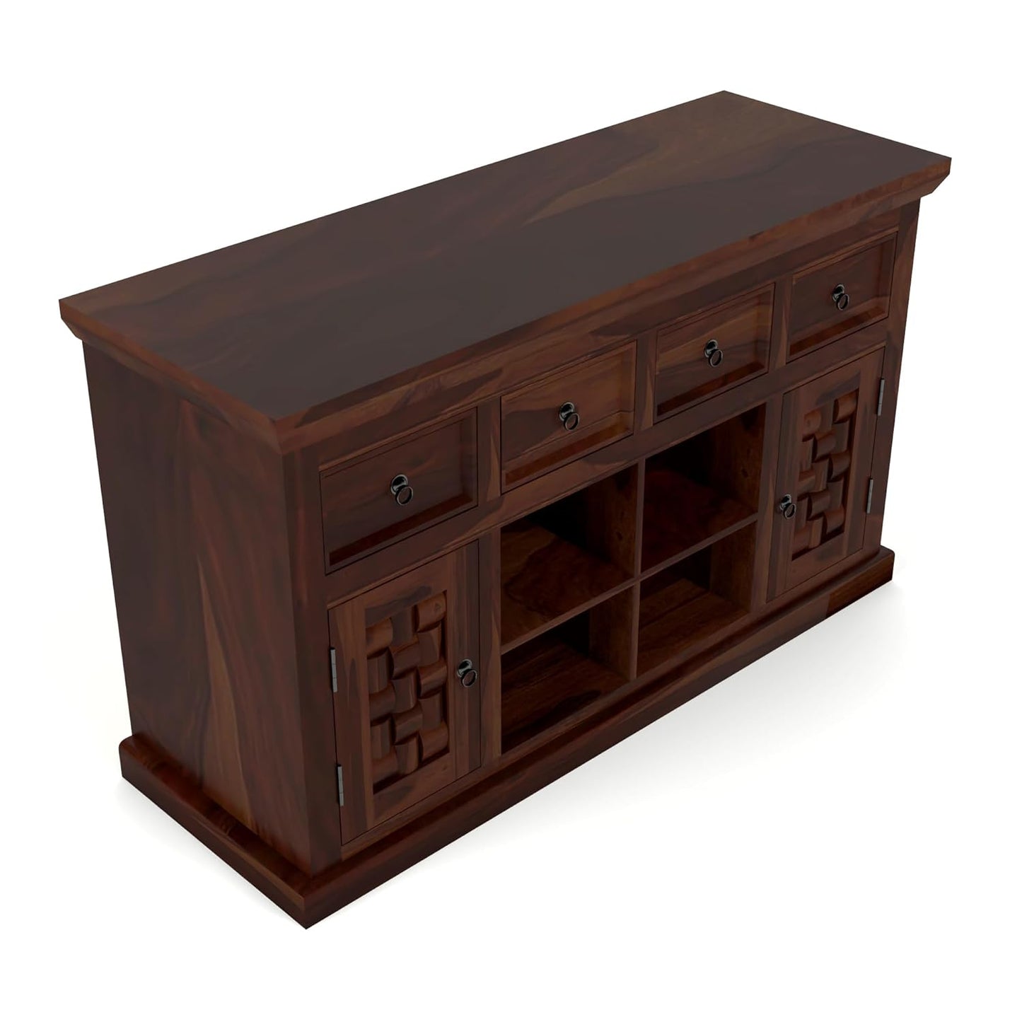 Solid Sheesham Wood Sideboard Cabinet with Drawers & Shelves
