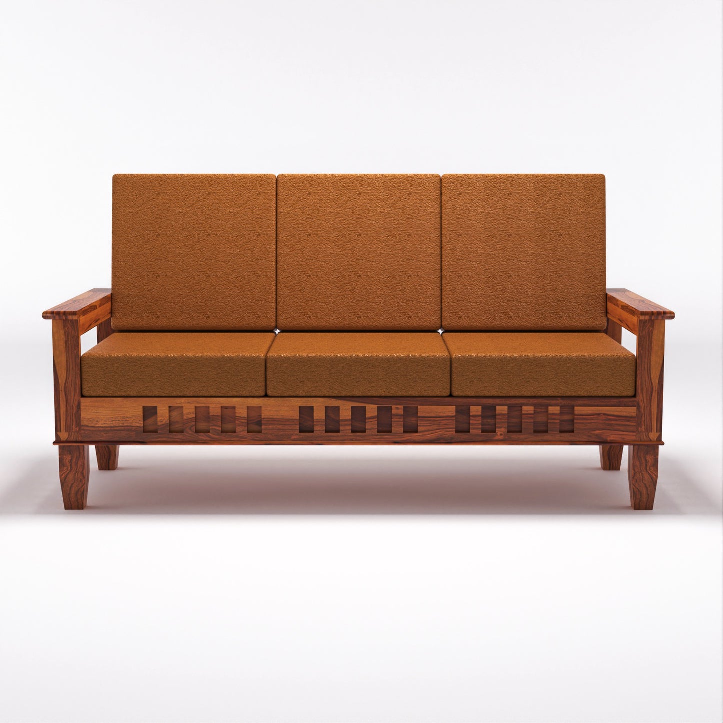 Solid Wood 7 Seater Sofa Set (3+2+2) with Cushioned Seating | Natural & Walnut Finish Wooden Sofa