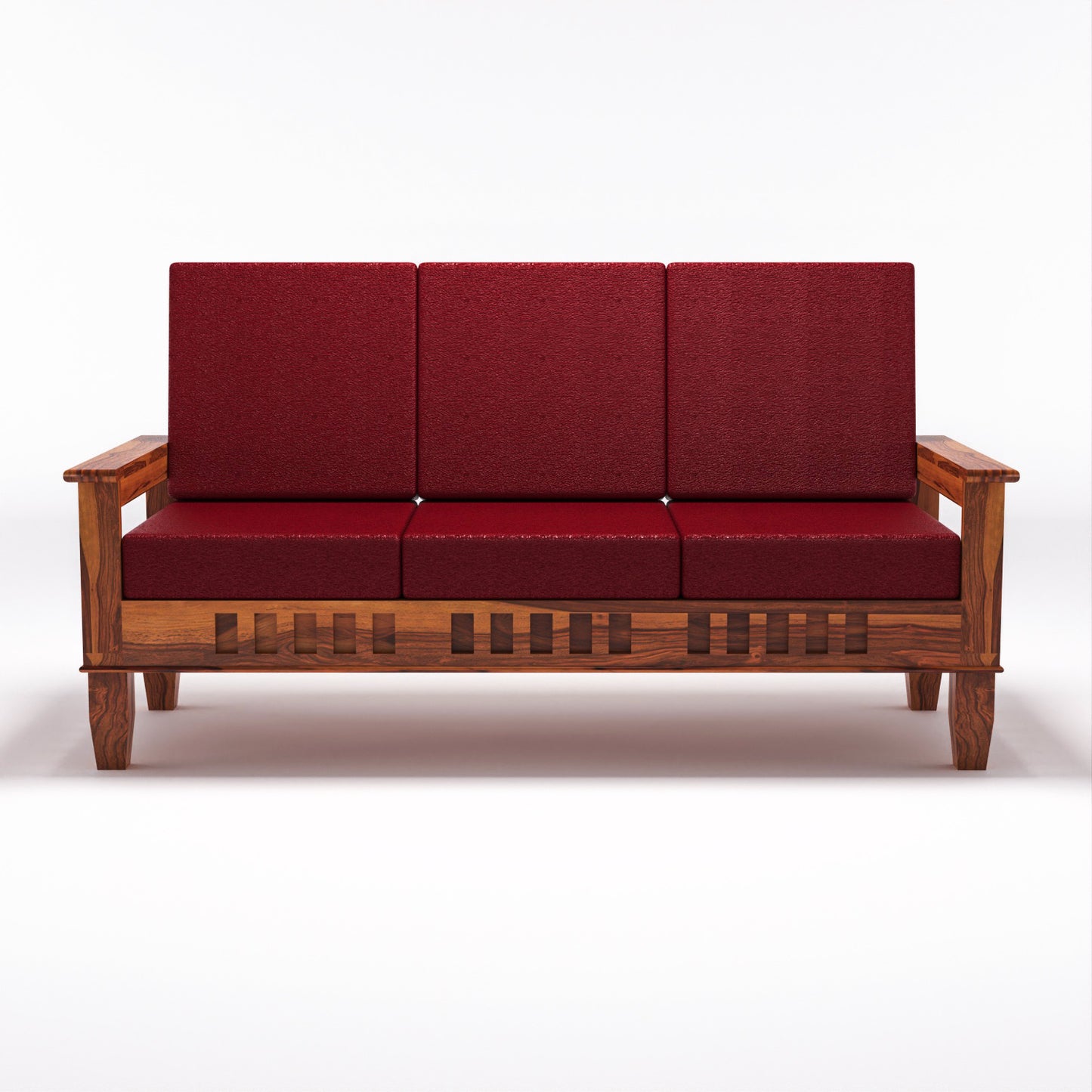 Solid Wood 5 Seater Sofa Set (3 Seater + 2 Single Seaters) | Natural & Walnut Finish with Cushioned Comfort