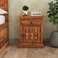 Solid Sheesham Wood Bedside Table with Drawer & Storage Cabinet