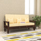 Solid Wood Three Seater Sofa with Cushioned Seating | Natural & Walnut Finish Wooden Sofa