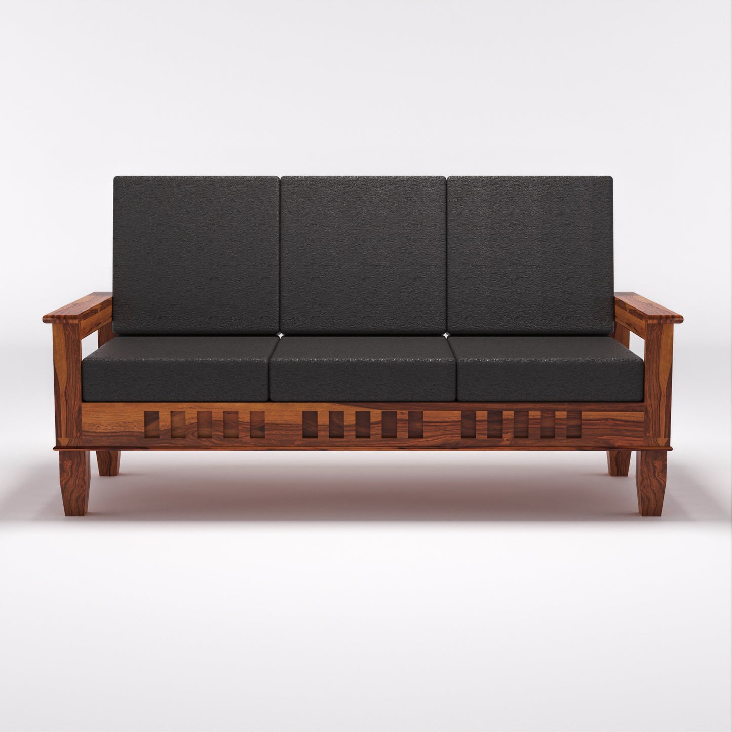 Solid Wood 5 Seater Sofa Set (3 Seater + 2 Single Seaters) | Natural & Walnut Finish with Cushioned Comfort