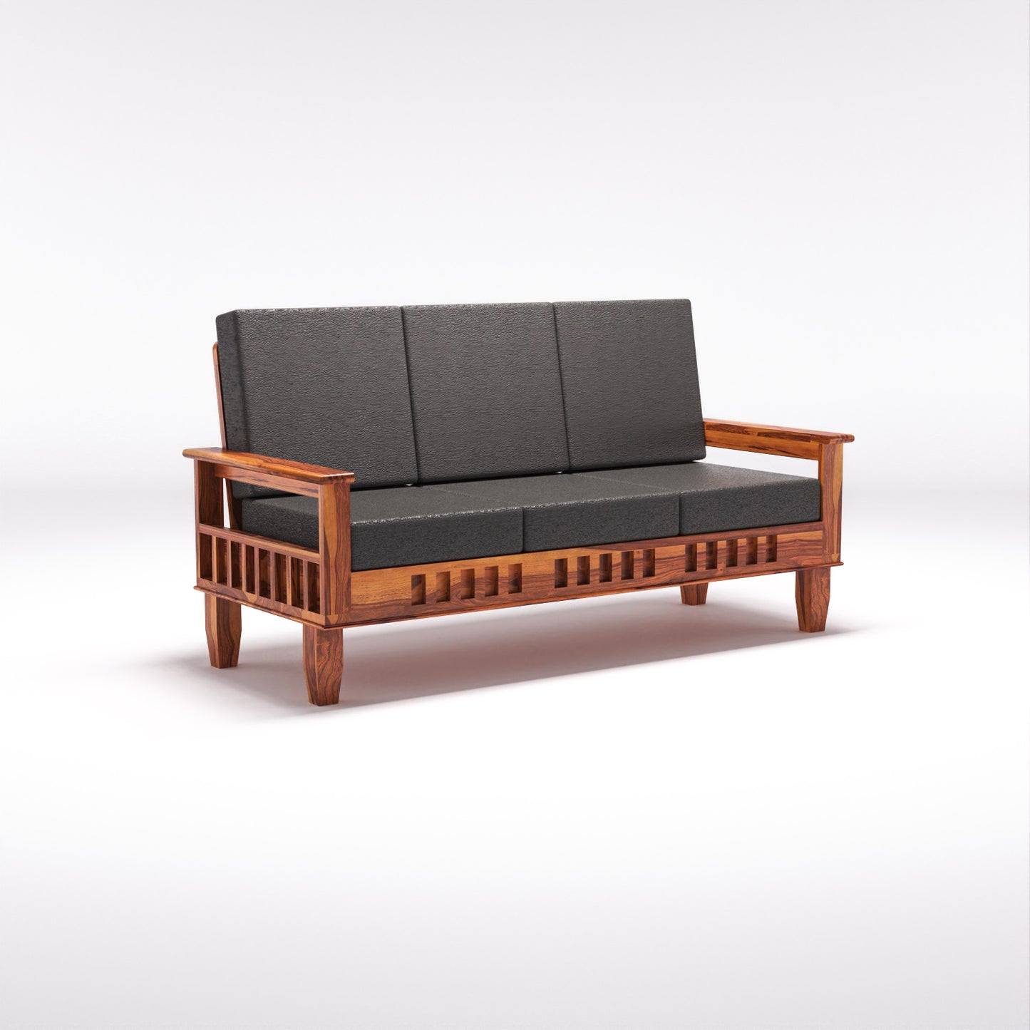 Premium Solid Wood 6 Seater Sofa Set (3+2+1) with Cushioned Seating | Natural & Walnut Finish