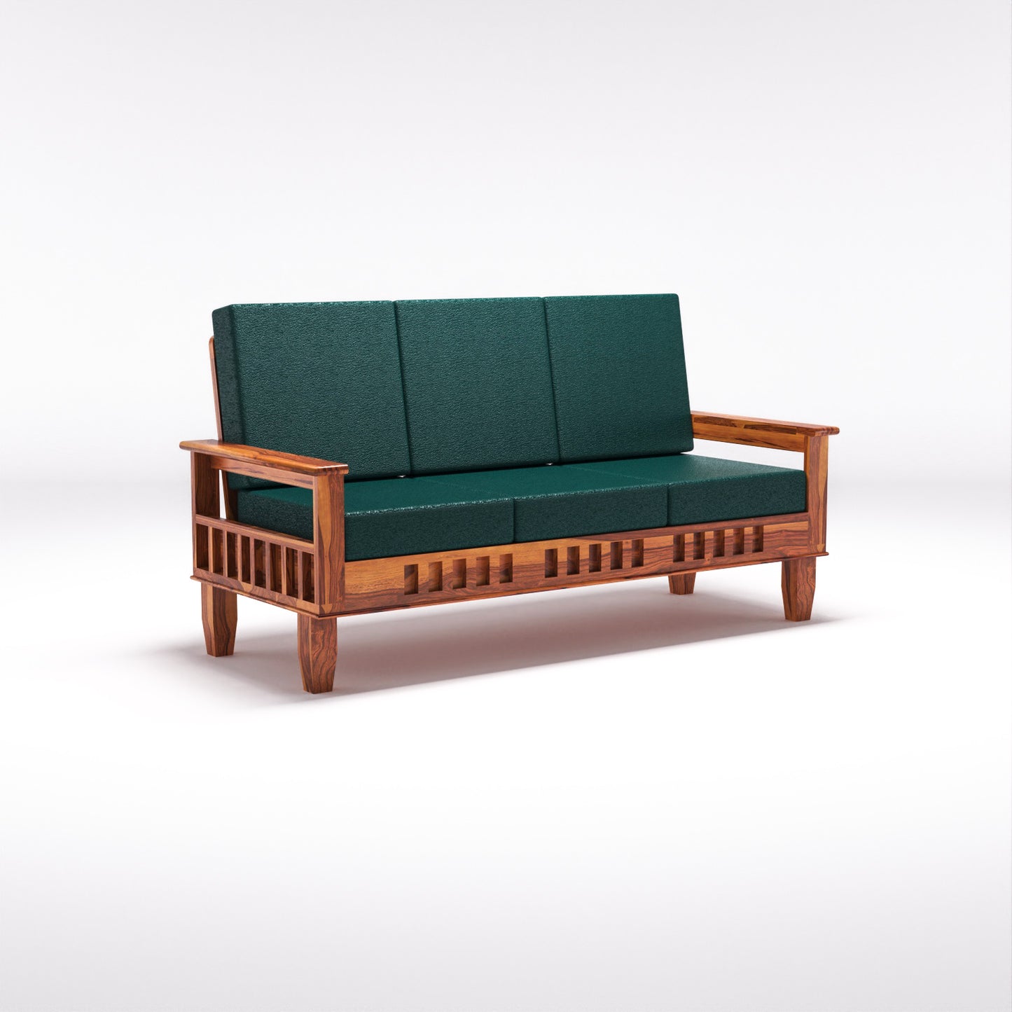 Solid Wood 7 Seater Sofa Set (3+2+2) with Cushioned Seating | Natural & Walnut Finish Wooden Sofa