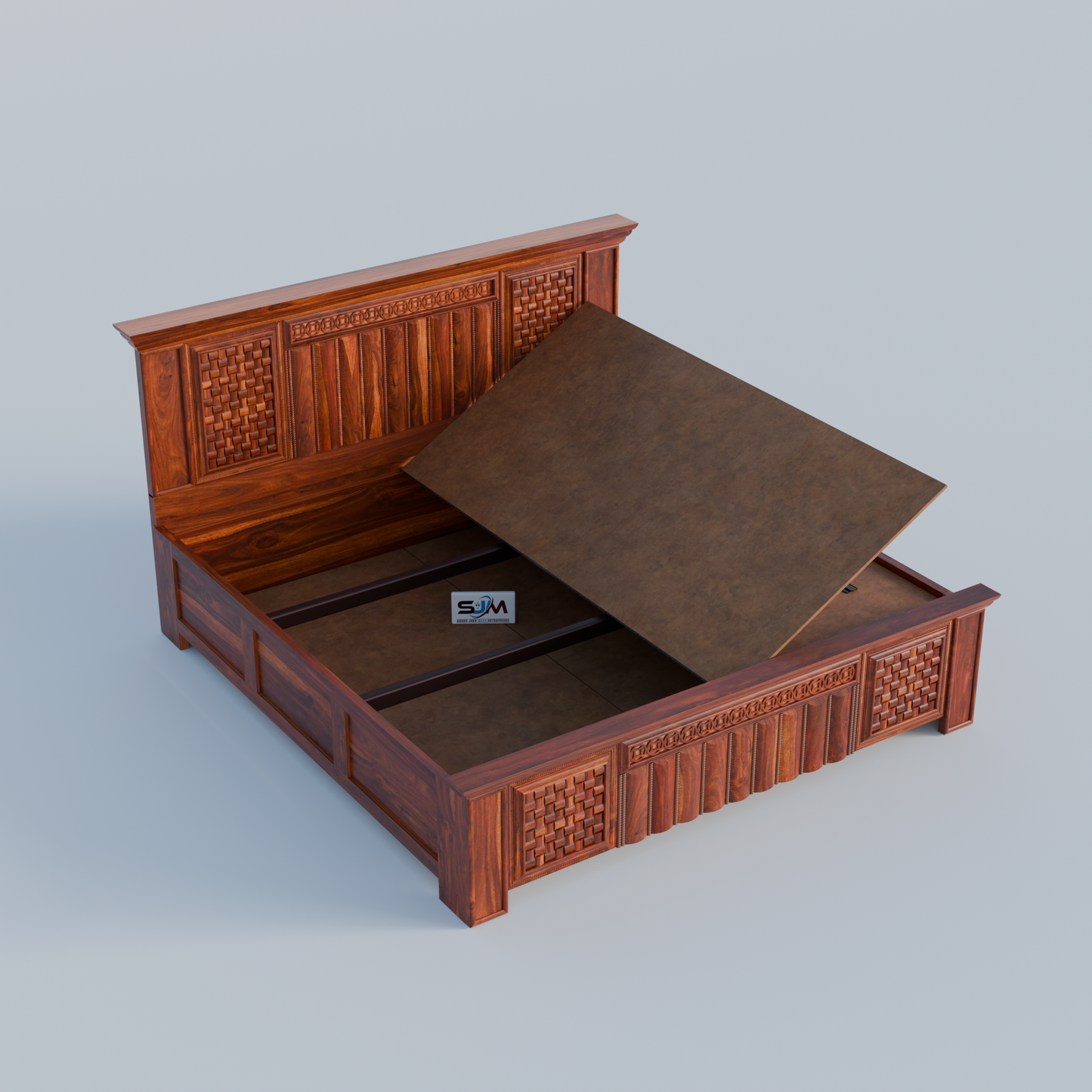King Size Solid Sheesham Wood Bed with Storage