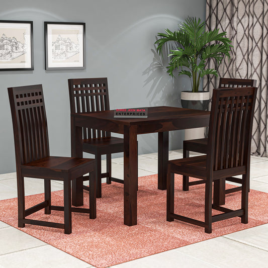 Solid Wood 4 Seater Dining Table Set with Wooden Chairs