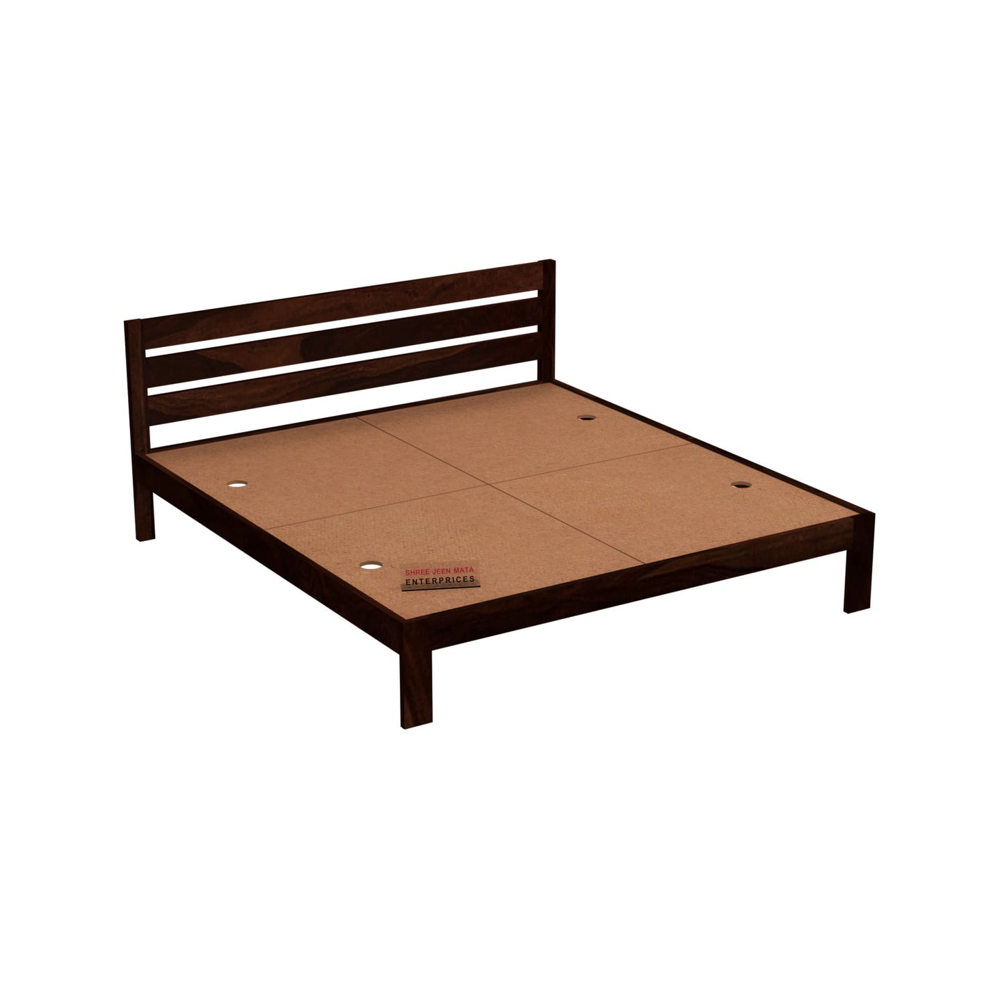 Solid Wood Queen Size Bed with Slat Headboard