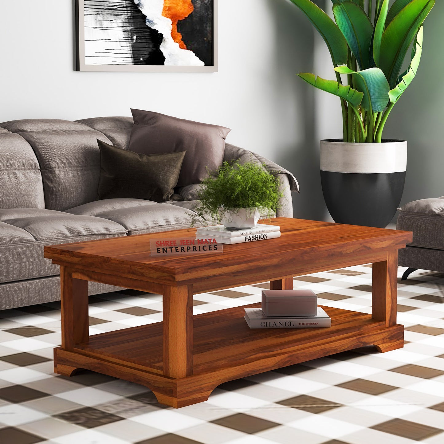 Handcrafted Solid Wood Coffee Table with Open Shelf
