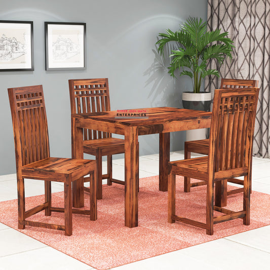 Solid Wood 4 Seater Dining Table Set with Wooden Chairs