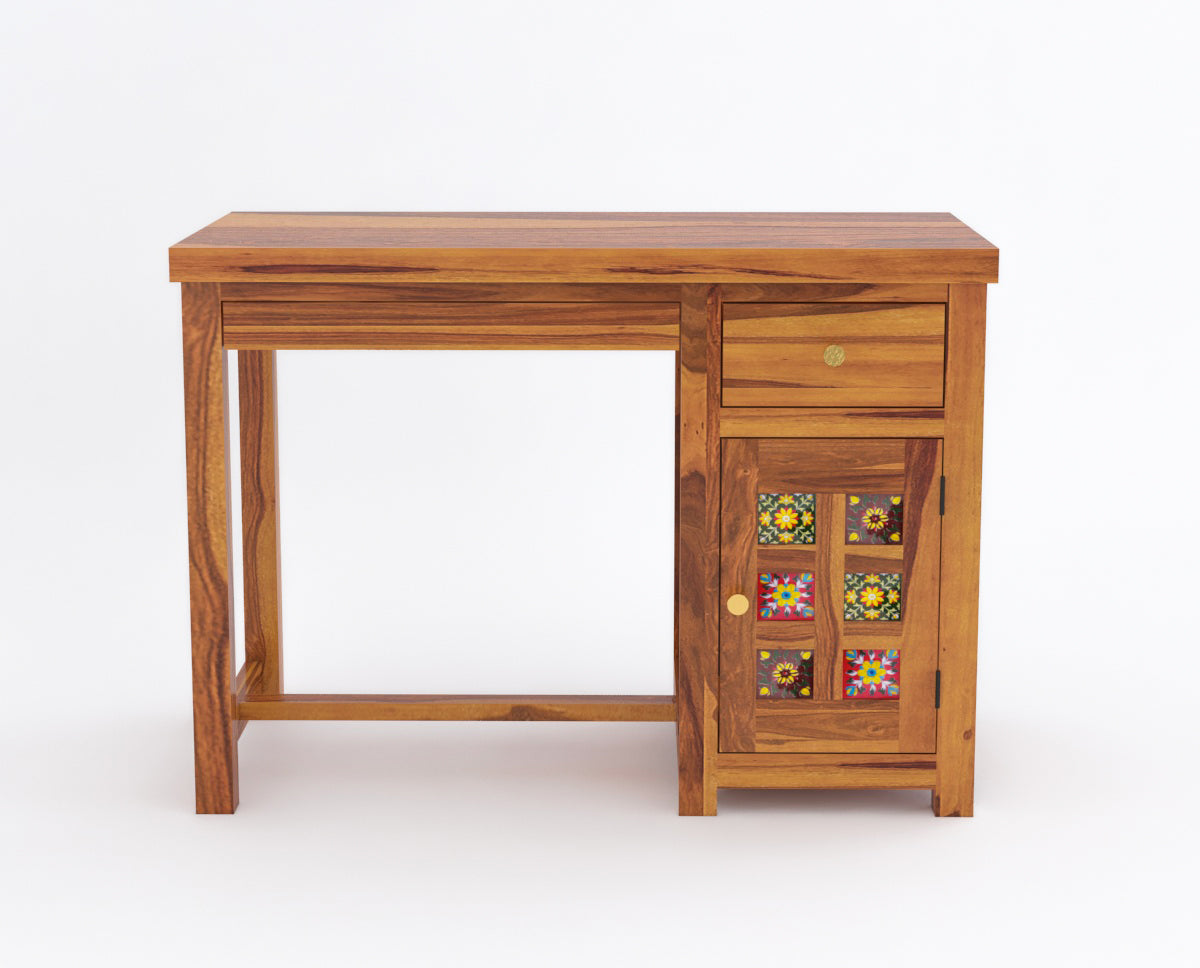 Solid Sheesham Wood Study Table with Storage & Matching Chair