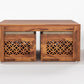 Handcrafted Solid Wood Coffee Table with Carved Ottoman Stools
