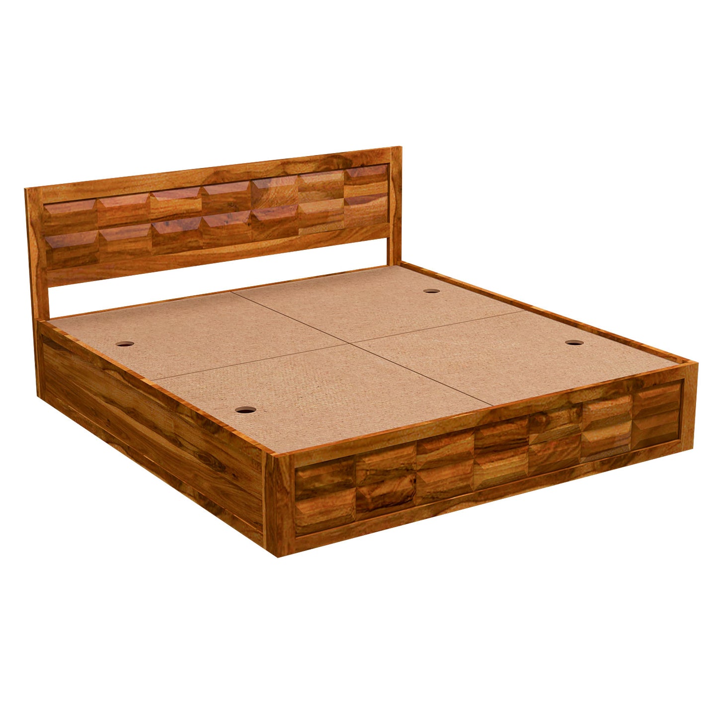 Solid Wood Queen Size Bed with Geometric Panel Headboard
