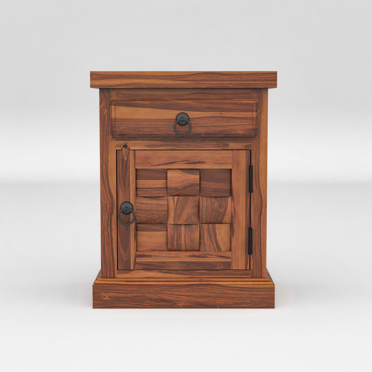 Solid Sheesham Wood Bedside Table with Drawer & Storage Cabinet