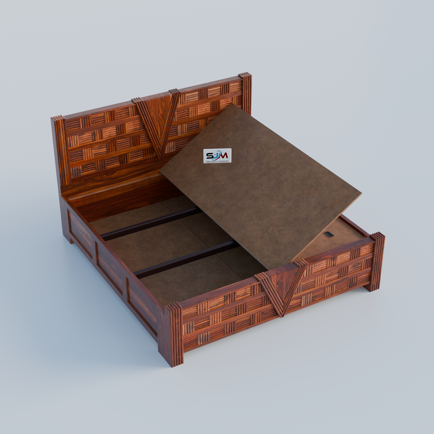 Premium Wooden Storage Bed with Designer Headboard