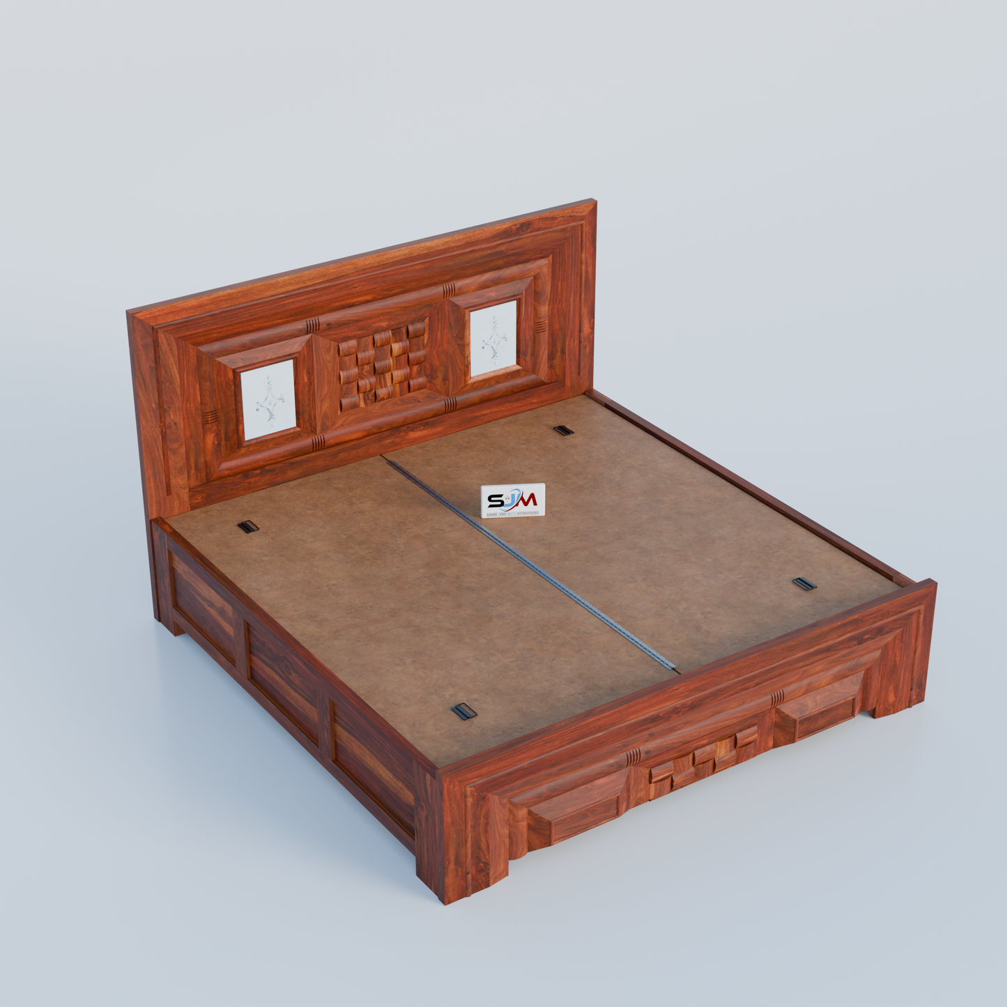 Modern King Size Solid Sheesham Wood Bed with Storage