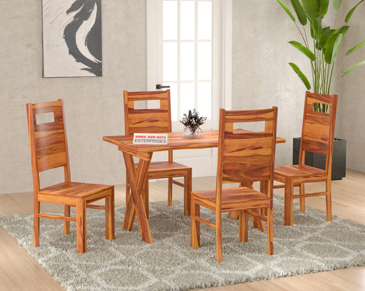 Jeenwood Sheesham Wooden 4 Seater Dining Table with Chairs Dining Set for Dining Room - Wooden Dining Table 4 Seater Modern Dining Table Set of 4 for Hotel Restaurant - Honey