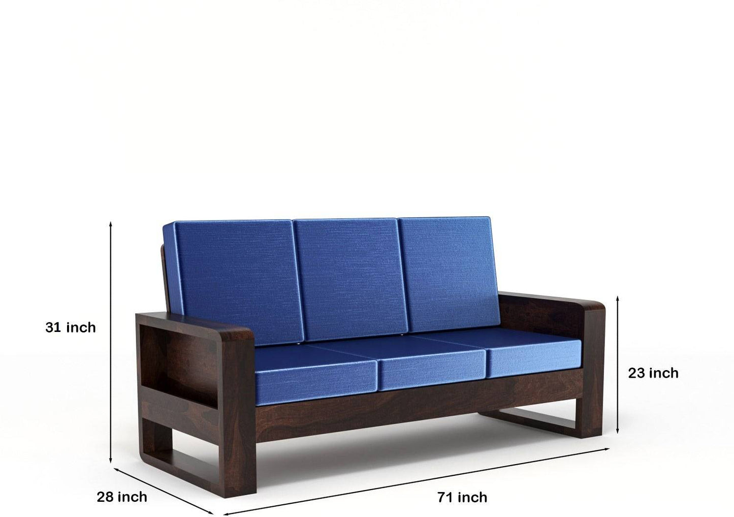 Solid Wood 3 Seater Wooden Sofa with Polycotton Upholstery