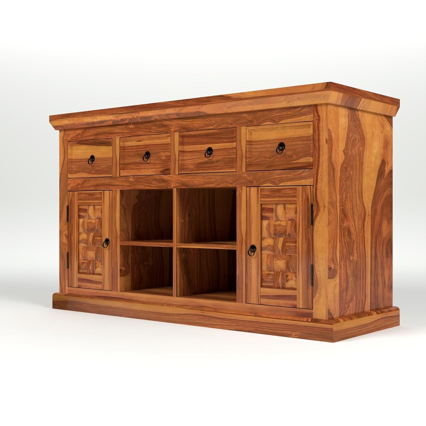 Solid Sheesham Wood Sideboard Cabinet with Drawers & Shelves