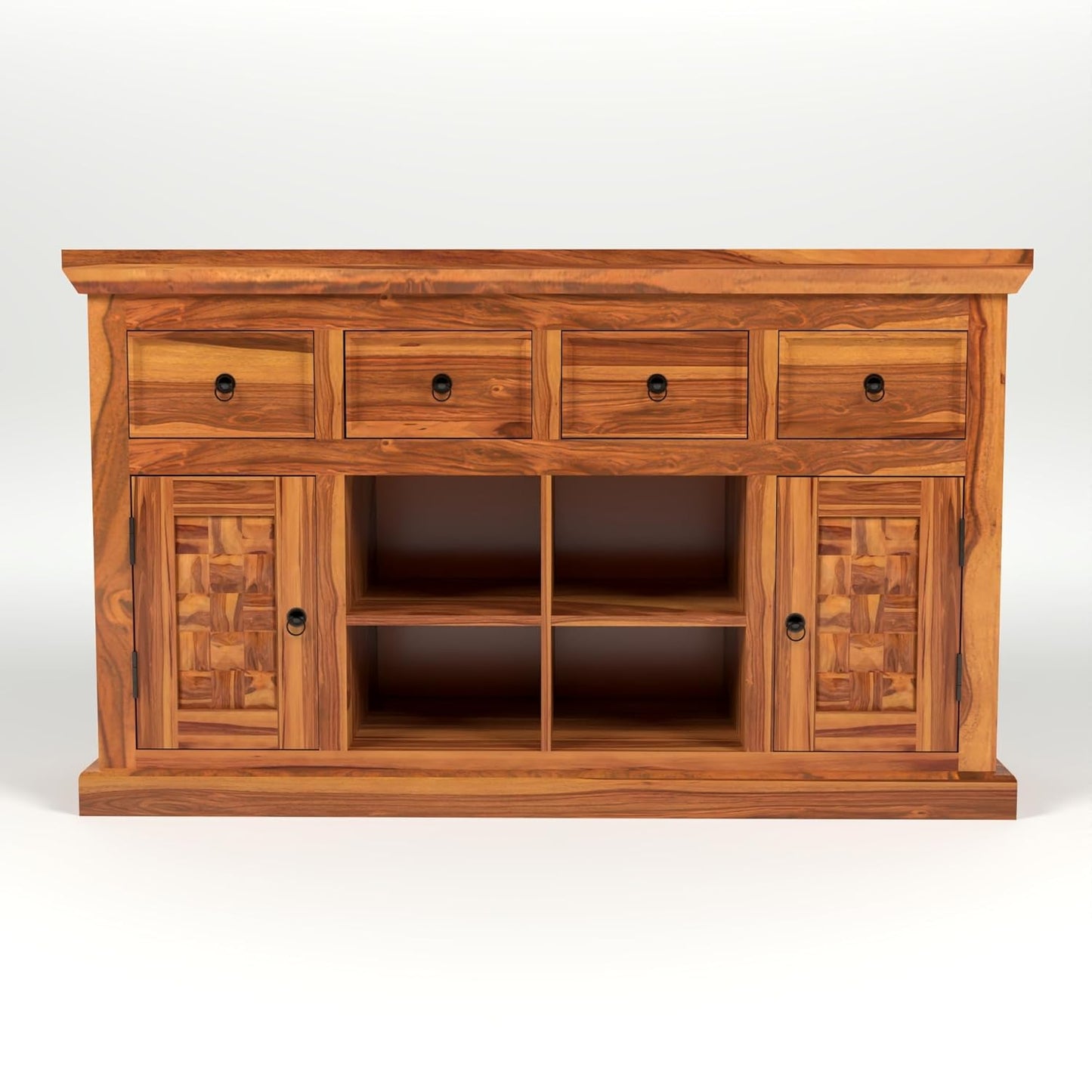 Solid Sheesham Wood Sideboard Cabinet with Drawers & Shelves