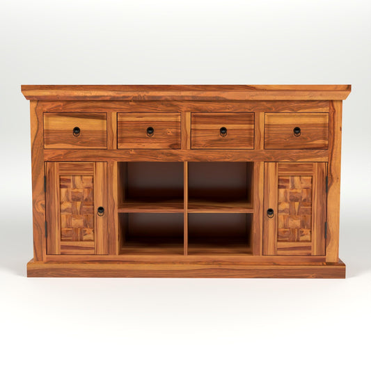 Jeenwood Sheesham Wooden Storage Cabinet for Living Room with 4 Drawer & 8 Shelves - Solid Wood Sideboard for Storage - Wooden Drawer Cabinet for Bedroom Home Decor Furniture - Honey