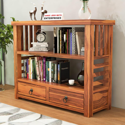 Jeenwood Sheesham Console Table for Living Room with 2 Drawer Storage - Side Table End Table - Small Book Shelf for Home - Entryway Console Table - Wooden Console Table with Storage - Honey