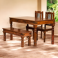 Solid Wood 4 Seater Dining Table Set with 2 Chairs and 1 Bench