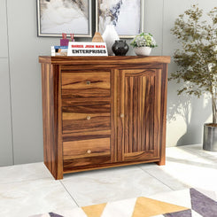 Jeenwood Solid Sheesham Wood Cabinet Drawer | Sideboard with Storage for Living Room | Bedroom | Hall | Home Furniture - Honey