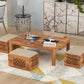 Jeenwood Sheeshsam Wooden Coffee Table with 4 Stools for Living Room - Solid Wood Coffee Table with Cushion Seating Stools Tea Table Teapoy Center Piece for Home Sofa Center Table - Norris Honey