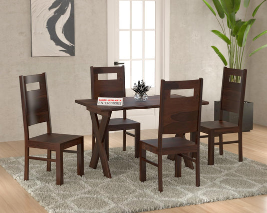 Jeenwood Sheesham Wooden 4 Seater Dining Table with Chairs Dining Set for Dining Room - Wooden Dining Table 4 Seater Modern Dining Table Set of 4 for Hotel Restaurant - Walnut