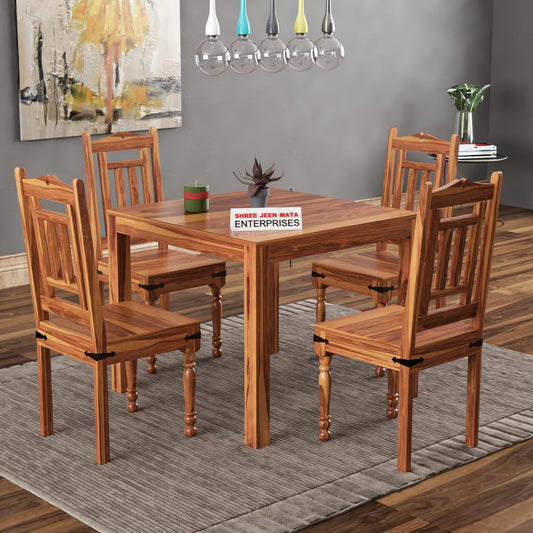 Jeenwood Sheesham Wooden 4 Seater Dining Table with Chairs Dining Set for Dining Room - Wooden Dining Table 4 Seater Modern Dining Table Set of 4 for Hotel Restaurant - Honey