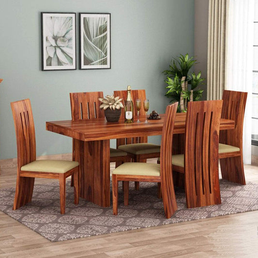 Jeenwood Solid Sheesham Wood 6 Seater Dining Table Set with Six Chair for Living Room Wooden Dining Room Sets for Home Kitchen Restaurent Hotel Modern Dining Room Furniture - Brown