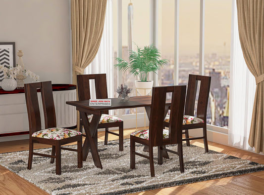Jeenwood Sheesham Wooden 4 Seater Dining Table with Cushion Chairs Dining Set for Dining Room - Wooden Dining 4 Seater Modern Dining Table Set of 4 for Living Room Home - Walnut