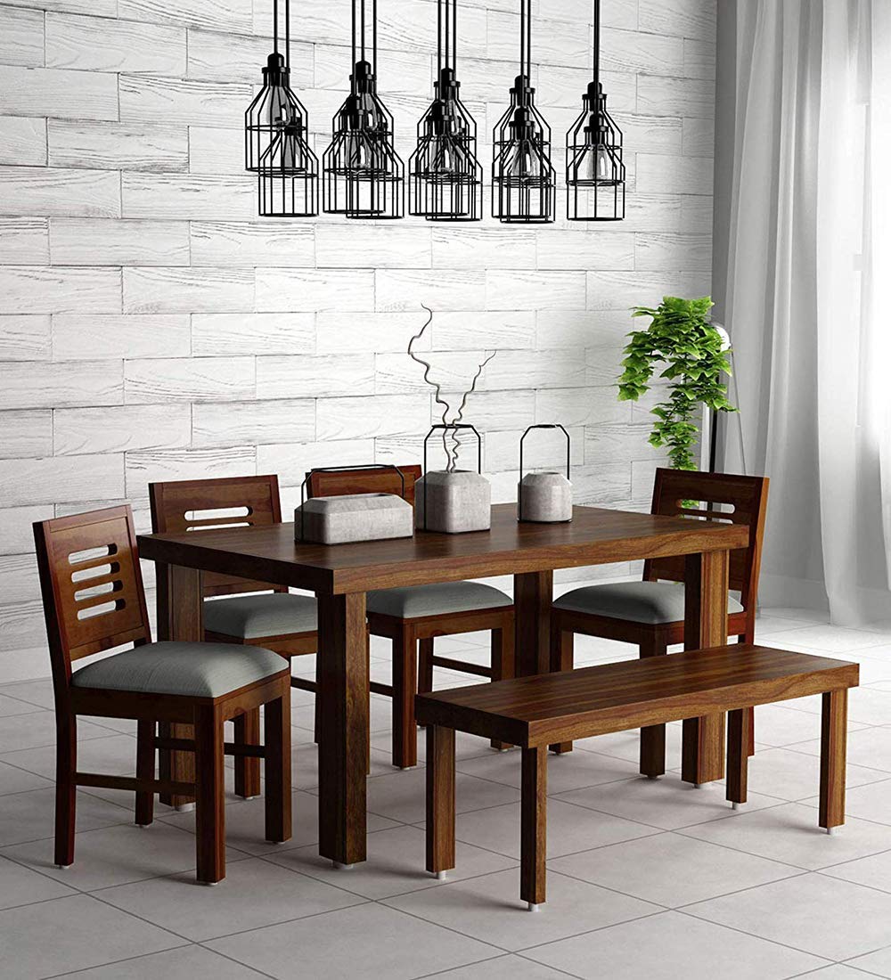 Jeenwood Wooden Dining Table 6 Seater | Six Seater Dinning Table with 4 Chairs & 1 Bench | Dining Room Set | Sheesham Wood, Provincial Teak Finish - Brown