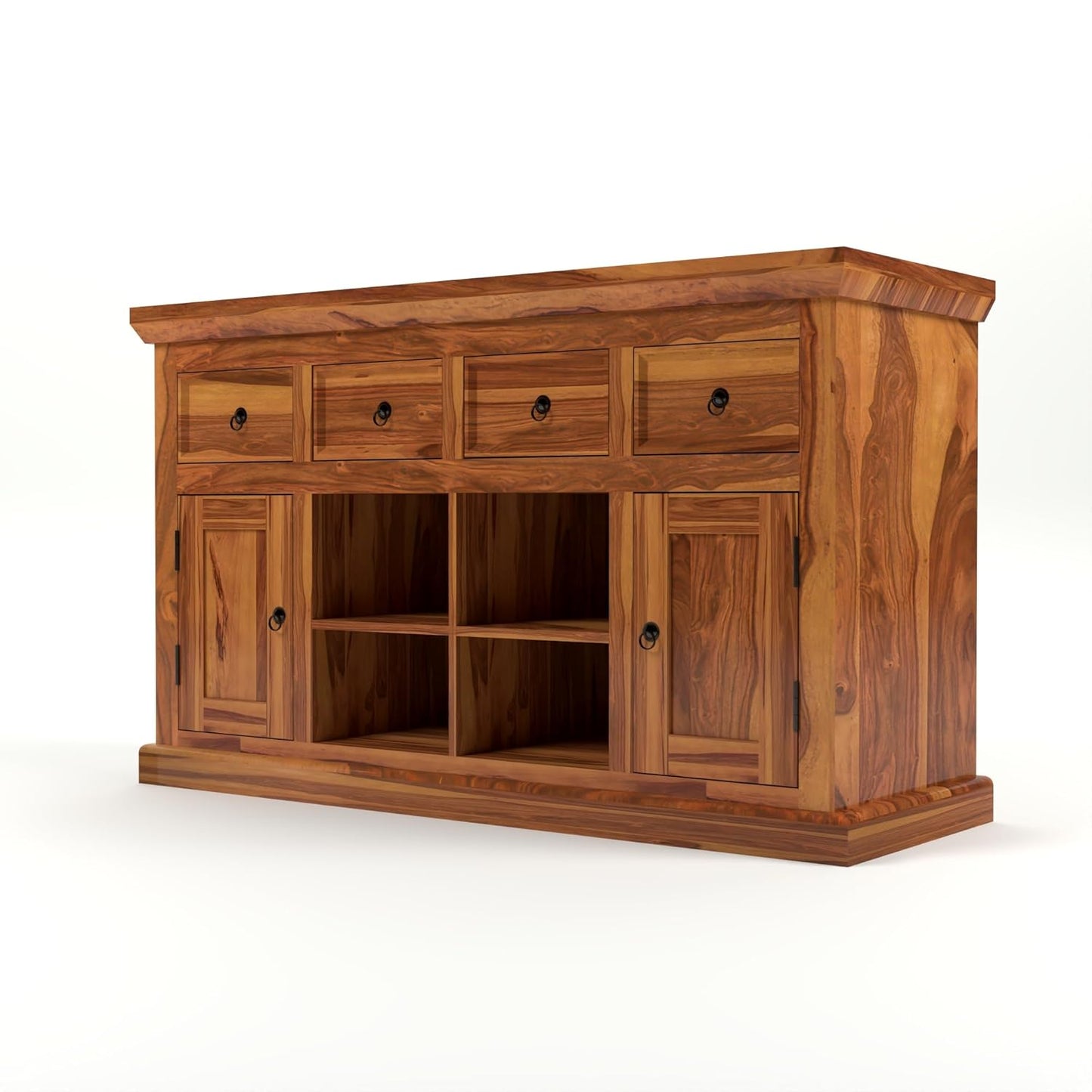 Solid Sheesham Wood Sideboard Cabinet with Drawers, Shelves & Doors