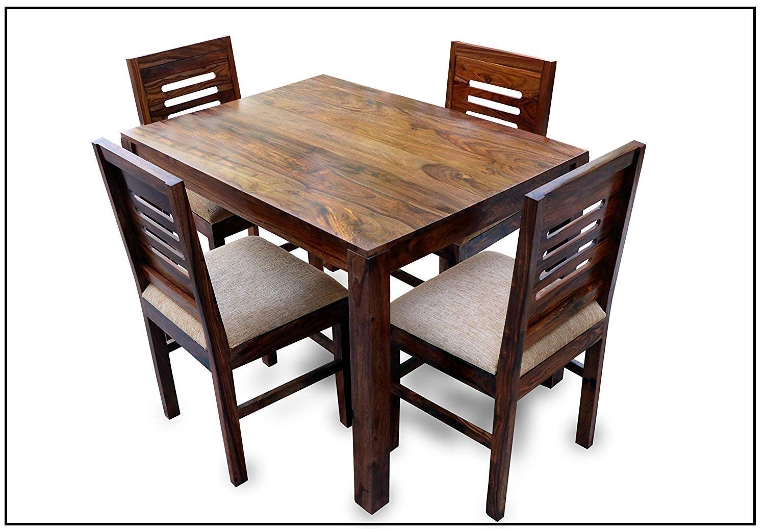 Jeenwood Wooden Dining Table 4 Seater | Four Seater Dinning Table with 4 Chairs for Home | Dining Room Sets for Restraunts | Sheesham Wood, Natural Brown - Brown