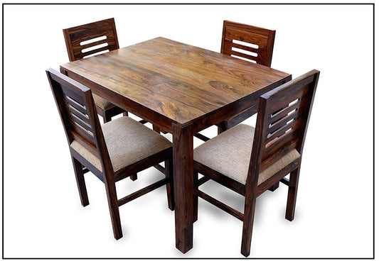 Jeenwood Wooden Dining Table 4 Seater | Four Seater Dinning Table with 4 Chairs for Home | Dining Room Sets for Restraunts | Sheesham Wood, Natural Brown - Brown