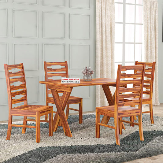 Jeenwood Sheesham Wooden 4 Seater Dining Table with Chairs Dining Set for Dining Room - Wooden Dining Table 4 Seater Modern Dining Table Set of 4 for Hotel Restaurant - Honey