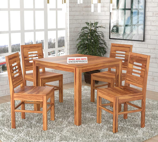 Jeenwood Sheesham Wooden 4 Seater Dining Table with Chairs Dining Set for Dining Room - Wooden Dining Table 4 Seater Modern Dining Table Set of 4 for Hotel Restaurant - Honey