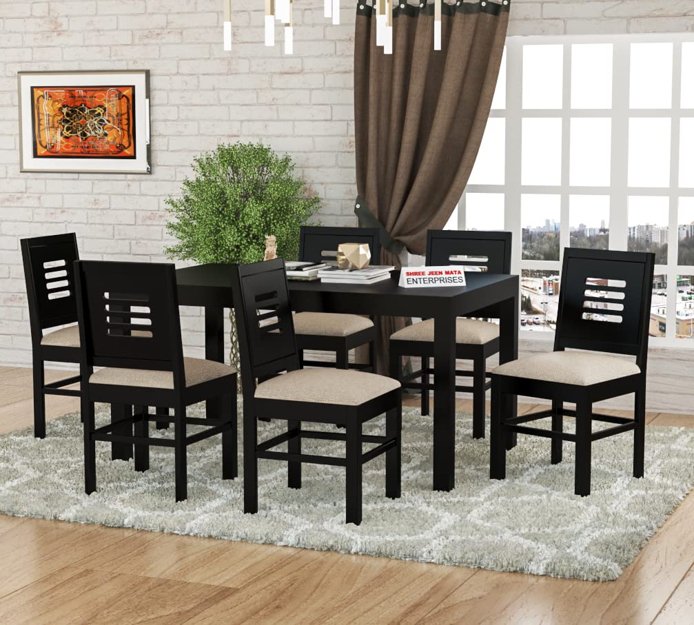 Jeenwood Sheesham Wooden 6 Seater Dining Table with 6 Chairs Dining Set for Dining Room - Wooden Dining Table Set 6 Seater with Cushion Seating - for Living Room Home - Walnut