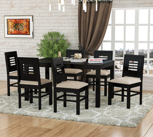 Jeenwood Sheesham Wooden 6 Seater Dining Table with 6 Chairs Dining Set for Dining Room - Wooden Dining Table Set 6 Seater with Cushion Seating - for Living Room Home - Walnut