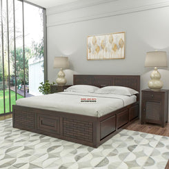 Jeenwood Sheesham Wooden King Size Cot Bed with Box Storage - Premium Diwan Cot for Living Room Bedroom | Solid Wood Double Bed for Home Decor Furniture - Walnut