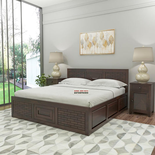 Jeenwood Sheesham Wooden King Size Cot Bed with Box Storage - Premium Diwan Cot for Living Room Bedroom | Solid Wood Double Bed for Home Decor Furniture - Walnut