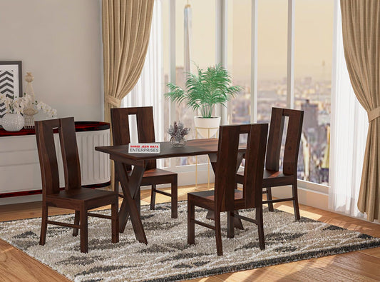 Jeenwood Sheesham Wooden 4 Seater Dining Table with Chairs Dining Set for Dining Room - Wooden Dining 4 Seater Modern Dining Table Set of 4 for Hotel Restaurant - Walnut