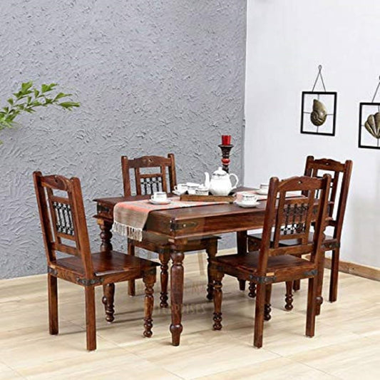 Jeenwood Sheesham Wooden Dining Set 4 Seater with 4 Chairs | Four Seater Wooden Dining Table Set | Dining Table Set of 4 for Dining Room Furniture Restaurant & Hotel - Brown