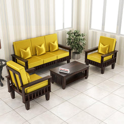 Jeenwood Solid Sheesham Wood 5 Seater Sofa for Living Room - yellow Walnut