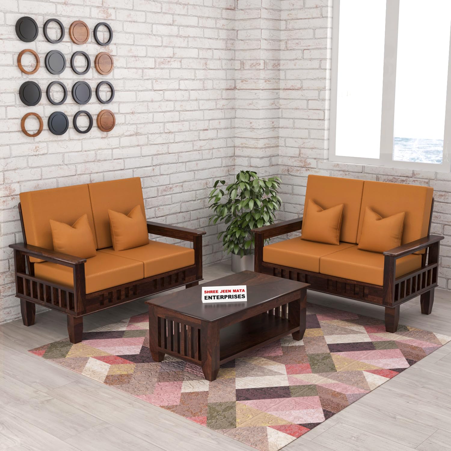 Jeenwood Sheesham Wooden 4 Seater Sofa Set for Living Room - Solid Wood - Brown Walnut