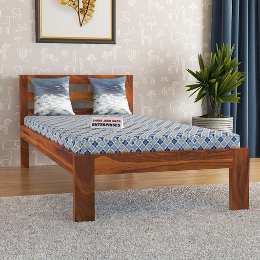 Jeenwood sheesham Wooden Single Bed Without Storage for Bedroom - Single Cot Wooden Bed palang for Living Room Home Guest Room - Solid Wood Single Bed - Honey
