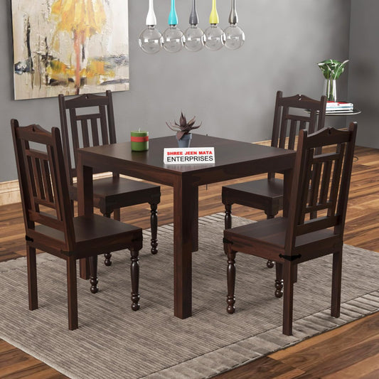 Jeenwood Sheesham Wooden 4 Seater Dining Table with Chairs Dining Set for Dining Room - Wooden Dining Table 4 Seater Modern Dining Table Set of 4 for Hotel Restaurant - Brown
