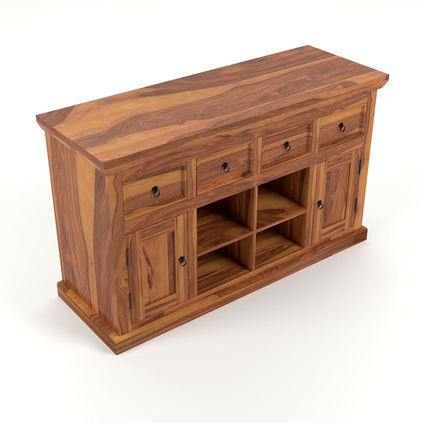 Solid Sheesham Wood Sideboard Cabinet with Drawers, Shelves & Doors