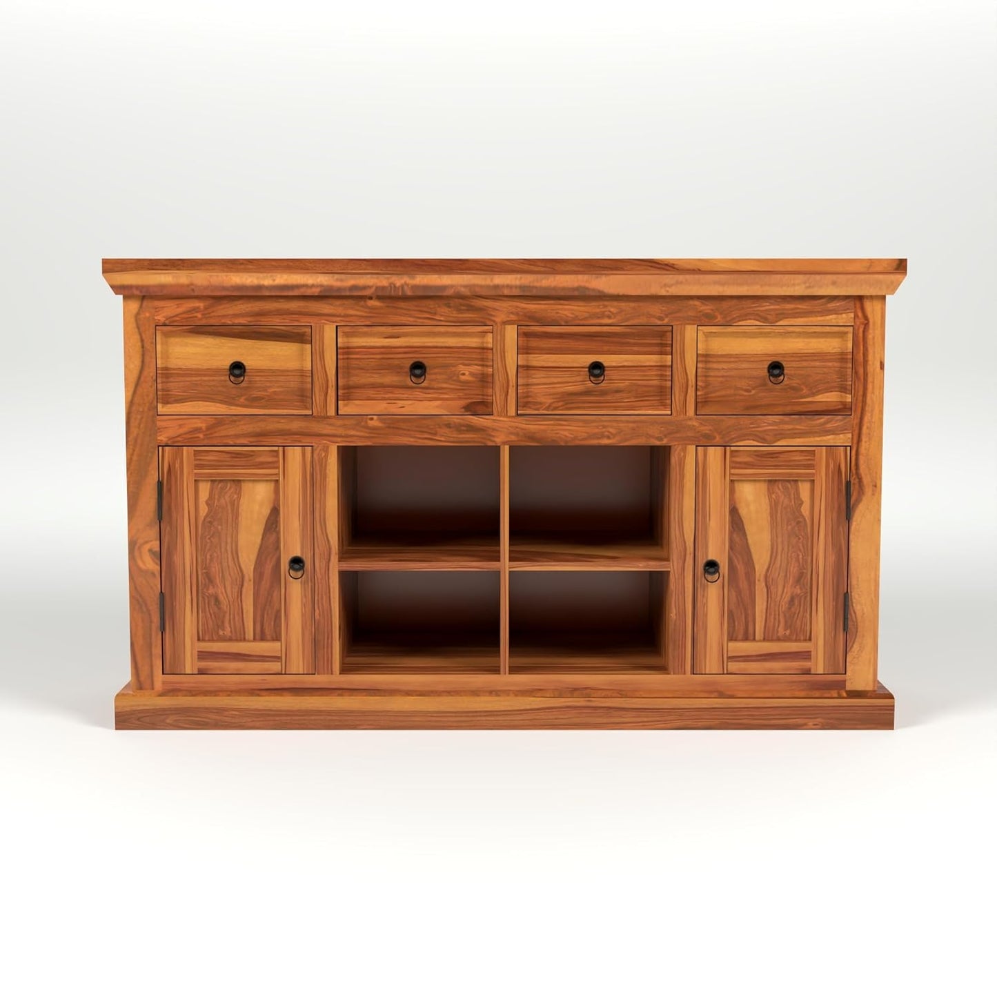Solid Sheesham Wood Sideboard Cabinet with Drawers, Shelves & Doors